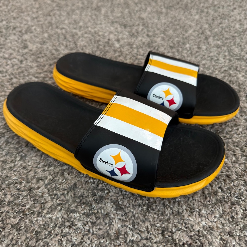 Pittsburgh Steelers NFL Slides Mens Size 10 Black Yellow Sandal 831255-005